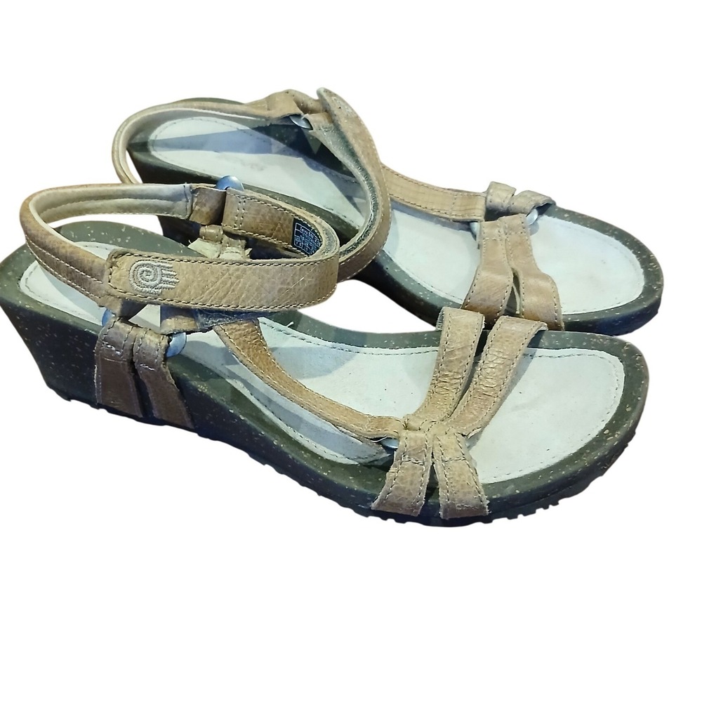 Teva Tan‎ Leather Wedge Sandals Adjustable Straps Women's 7.5